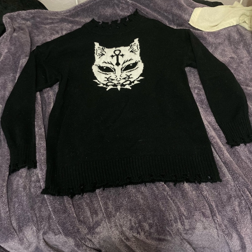 Oversized distressed Dolls Kill Demon Cat Sweater